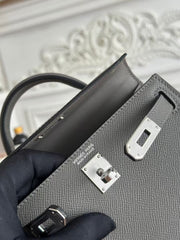 HM Mini Kelly 19cm Charcoal Epsom Silver Hardware