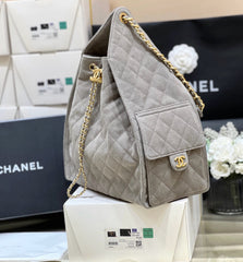CC 25 Handbag In Gray 40 Suede Calfskin Gold Hardware