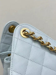 Chanel 2025 Hobo Bag 40cm Light Blue Grained Calfskin
