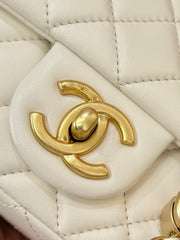 Chanel 2025 Flap Bag White Gold 20cm Shinny Lambskin