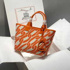 HM Steeple 25 Bag Orange Ivory Calfskin Canvas