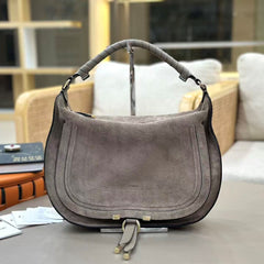 Chloe 26s Marcie Suede Shoulder Bag Grey Suede