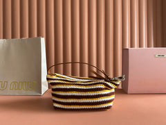 Miu Crochet Pouch Cognac/Yellow Cotton