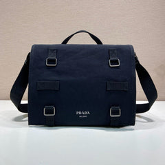 Prada 2026 Messenger Bag 34cm Navy Blue Canvas