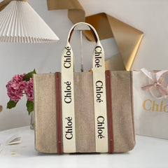 Chloé Woody Small Tote Bag 26cm Khaki Canvas