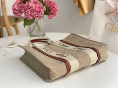 Chloé Woody Small Tote Bag 26cm Khaki Canvas