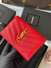 YSL Compact Wallet Red Leather