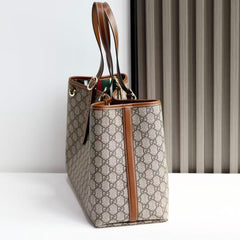 GG Emblem Maxi Tote Bag Beige Brown Monogram Coated Fabric