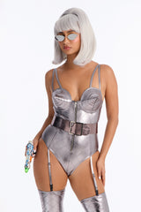 Fembot Fatale 5 Piece Costume Set - Silver