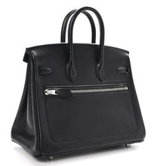 Hermes 25 Veau Volupto Rock Birkin Bag 25cm Black Silver Smooth Leather