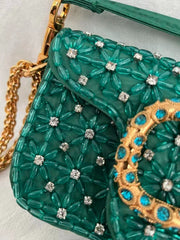 VLTN Locò Shoulder Bag Emerald Green Embroidered Satin