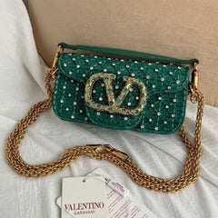 VLTN Locò Shoulder Bag Emerald Green Embroidered Satin