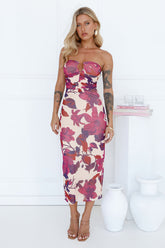 Chic Evenings Strapless Mesh Midi Dress Beige
