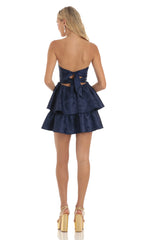 Jacquard Corset Mini Dress in Navy