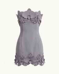 Orchid Trim Strapless Mini Dress - Grey