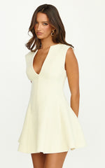 Nelson Mini Dress - Low Cut Boucle Fit & Flare Mini Dress in Cream