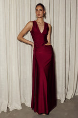 MAZINI DEEP PLUNGE MAXI DRESS - BERRY