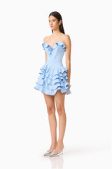 Liora Strapless Tiered Mini Dress in Sky Blue