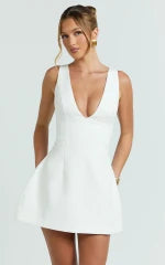 Karissa Mini Dress - V Neck Fit And Flare Dress in White