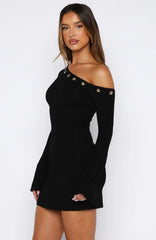 Live Loud Long Sleeve Mini Dress Black