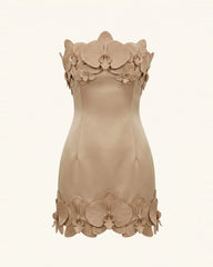 Orchid Trim Strapless Mini Dress - Mocha Brown