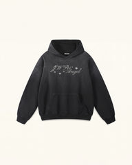 The Seraphic Crystal Feather Wing Hoodie - Washed Black