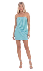 Draped Strapless Mini Dress in Aqua