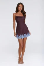 Evening Glow Satin Mini Dress Wine