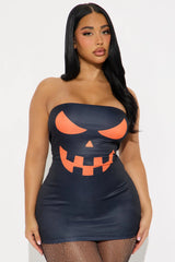 Lady Jacko Lantern Bodycon Mini Dress Halloween Costume - Black/Orange