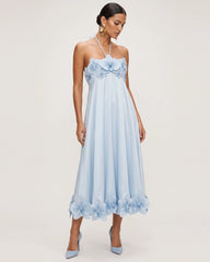 Orchid Embroidered Halter Midi Dress -Light Blue