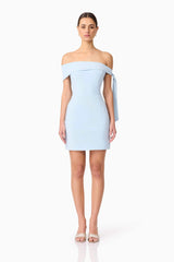 Ami Off The Shoulder Mini Dress in Blue