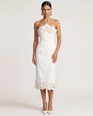 Orchid Embroidered Halter Midi Dress - White