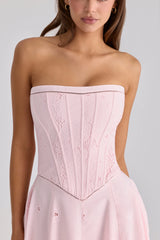Belissa Pink Strapless Custom Lace + Broderie Anglaise Midi Dress