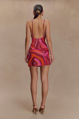 Eloise Hand Beaded Mini Dress - Pink Swirl Print