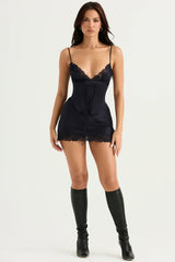 navy satin slip dress