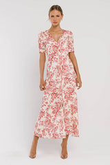 Lia Floral Midi Dress in Pink