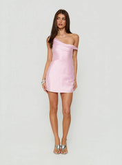 Nelleah One Shoulder Satin Mini Dress Pink