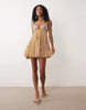 embellished bust cami cut out mini dress in yellow paisley print