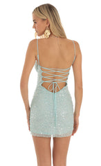 Sequin Beaded Bodycon Dress in Blue