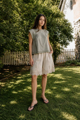 Mazie Lace Trim Shorts in Tan