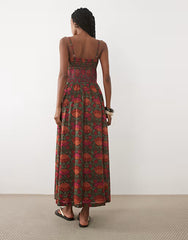 Abercrombie & Fitch scoop neck dipped waist midaxi dress with bold floral print in brown