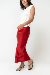 Tory Satin Maxi Skirt in Red