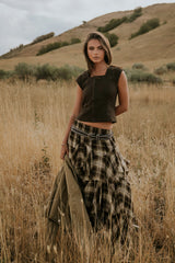 Allyson Plaid Ruffle Midi Skirt
