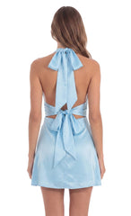 Halter Mini Satin Dress in Light Blue