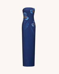 Iris Embroidered Strapless Maxi Dress - Navy Blue