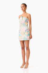 Taliah Strapless Mini Dress in Blue Multi