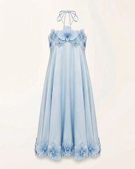 Orchid Embroidered Halter Midi Dress -Light Blue