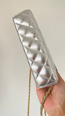 Chanel 25 Box Bag Silver Metallic Leather