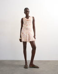 Topshop cowl neck full hem mini day dress in soft pink delicate floral