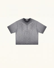 The Angelic Dripping Crystal Wings Tee - Washed Grey